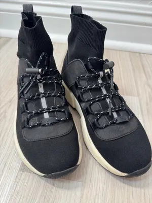 ALO Yoga Black Knit Sock Sneakers with Ivory Sole thumbnail 1