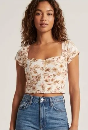 Abercrombie & Fitch Women’s Crop Top Blouse Palm Beach Koket Cottagecore Size S thumbnail 1