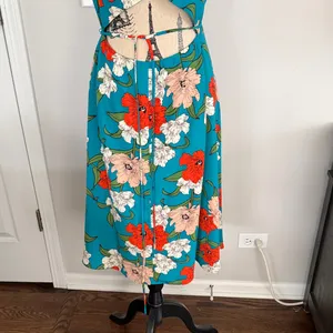 Lulus Teal Floral Wrap Midi Dress Size M thumbnail 6