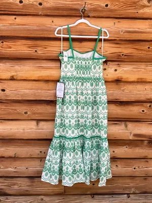 Adrianna Papell White Green Size 6 Cotton Eyelet Ruffle Midi Dress Party Picnic thumbnail 12