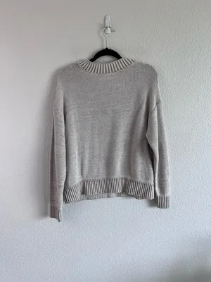 American Eagle AE V-Neck‎ Pullover Sweater Cream Cotton thumbnail 3