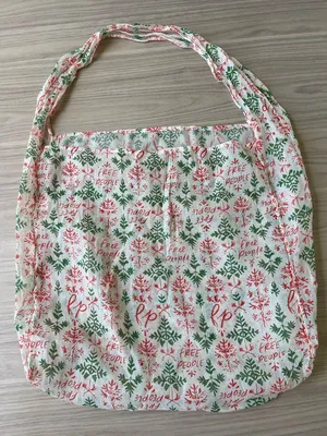 Free People Cream Cotton Tote with Green & Red Botanical Print thumbnail 1