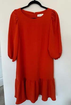 Harper Rose Orange Long Balloon Sleeve Shift Dress with Ruffle Hem Size 8 thumbnail 1