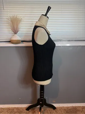 Belladimi Black Ribbed Rhinestone Zip Satin Collar Top Size M Y2K thumbnail 4