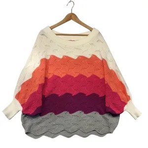 Andree by Unit Colorblock Scalloped Wave Knit Sweater‎ Boho Dolman Sleeve Medium thumbnail 2