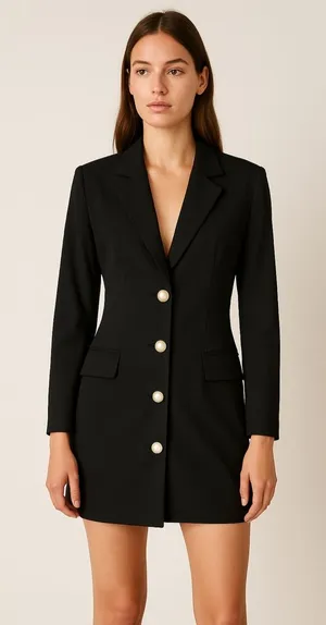 Zara Black Blazer Dress‎ with Pearl Buttons Minimalist Statement Piece thumbnail 1