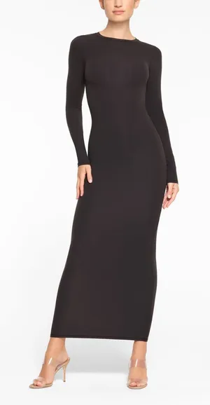 SKIMS Fits Everybody crew Neck long sleeve Dress, BLACK, Large , $88 thumbnail 1