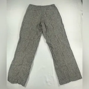Sundance Linen Blend Pants Womens 2 Beige Black Striped Wide Leg Trousers thumbnail 2