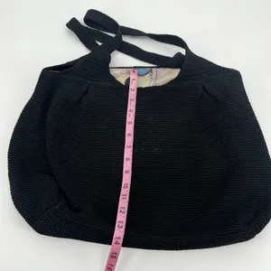 The Sak black crochet shoulder bag woven waffle knit fun interior outer zipper thumbnail 3