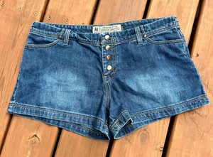 Y2K American Eagle Jean Shorts Blue Denim Snap Fly Low Rise Women Size 10 thumbnail 1