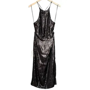 Bardot Easton Dress Size 6 Black Sequin Open Back Thigh Slit Midi Cocktail NWT thumbnail 5
