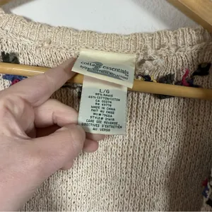 VINTAGE Cottage Essentials Women’s Chunky Knit Floral Cardigan Beige Multi L thumbnail 6