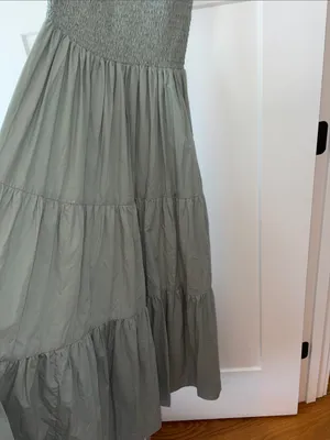 SWF x Revolve Smocked One Shoulder Maxi Dress Womens M Light Green Tiered Cotton thumbnail 4