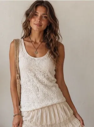 Sundance Lace Tank Top Womens‎ SM Ivory Sleeveless Boho Romantic Cottagecore thumbnail 1