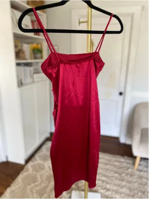 Windsor Red Satin Mini Dress Cowl Neck Ruched Date Night Party Glam Wedding Vaca thumbnail 3
