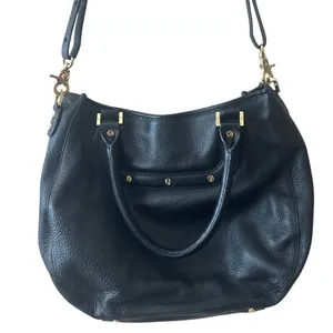 Tory Burch Amanda Slouchy Hobo Black Pebbled Leather‎ Gold Logo thumbnail 3