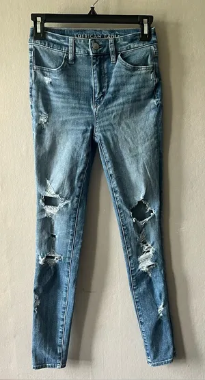 American Eagle Distressed Super High Rise Jeggings Size 00 thumbnail 1