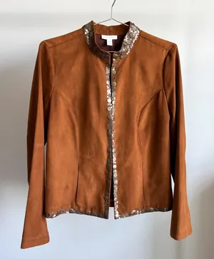 Vintage Charter Club Faux Suede Jacket M Sequin Collar Boho Revival Funky Chic thumbnail 1