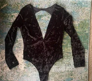 Victoria’s Secret velour long sleeve plunge open back thong bodysuit, size M/L thumbnail 1