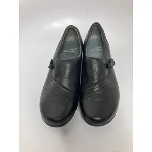 Dansko Loafers Womens 39 Black Good Leather Pleated Strap Comfort Wedge Shoes thumbnail 2