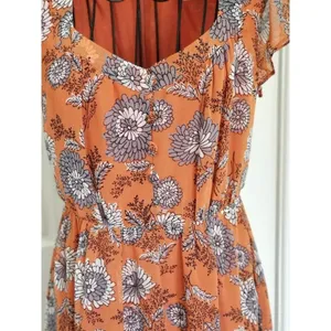 Madewell Sheer-Sleeve Button-Front Midi Dress in Gathered Blooms Rust Size 12 thumbnail 3