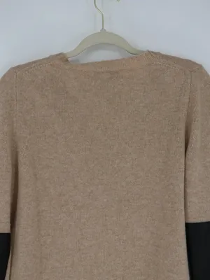 J.Crew Wool Cashmere V-Neck Sweater Small Tan Leather Sleeve Panels Tan thumbnail 9