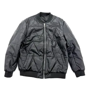 Faux Leather Bomber Jacket Quilted Coat Puffer Jacket Padded Jacket Winter Lined Black Size M thumbnail 2