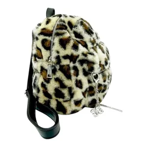 Gilda Paris Leopard Print Faux Fur Mini Backpack One Size Beige Brown NWT thumbnail 5