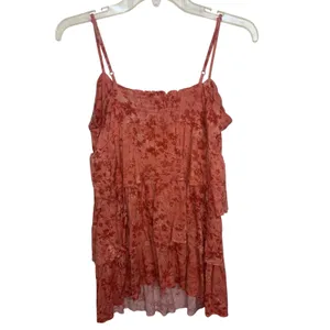 Y2K Mudd Coral Tiered Flowy Crochet Macrame Knit Boho Cami L/XL Babydoll thumbnail 2