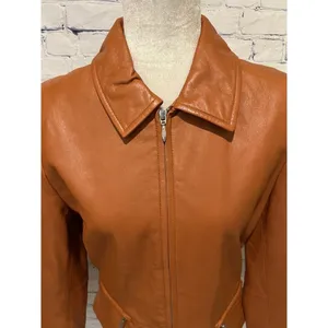Vintage Wilsons Leather Jacket Women Orange Zip Up Size Medium thumbnail 3