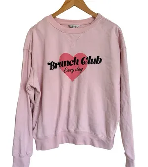 White Fox Pink Brunch Club Pullover‎ Crew Sweatshirt Sweater Size M thumbnail 1