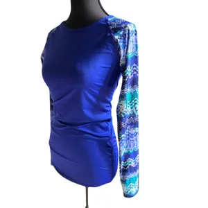 TYR Long Sleeve Rash Guard Swim Top Blue Geometric Print | UPF Sun | Est. Small thumbnail 4