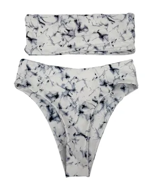 Bikini Set Women S White Blue Excellent Marble Tie Dye High Waist Resortwear‎ thumbnail 1