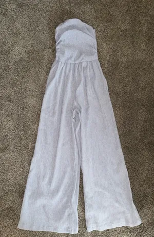 CIDER Drape Neck Smocked Strapless Wide Leg Jumpsuit thumbnail 1