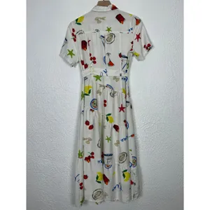 Milk & Honey Printed Button Front Belted Short Sleeve Midi Dress Size Small thumbnail 3