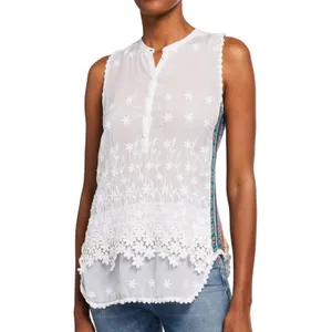 Johnny Was Malin Tank In White sz L crochet side embroidered‎ laces panel thumbnail 2