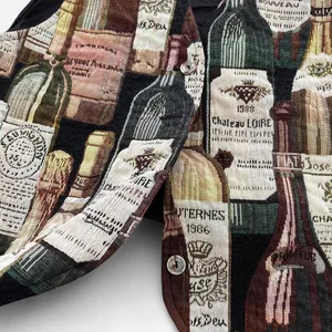 Vintage Wine Bottle Print Vest | USA-Made | Textured Fabric Quirky Button-Up LG thumbnail 5