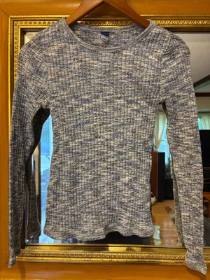 Old Navy Blue Space Dye Ribbed Long Sleeve Plush Tee - Size XS thumbnail 1
