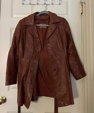 Genuine Brown Leather Trench Coat with belt thumbnail 1