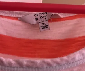 Crown and ivy xl orange and white 3/4 sleeve women’s top thumbnail 2