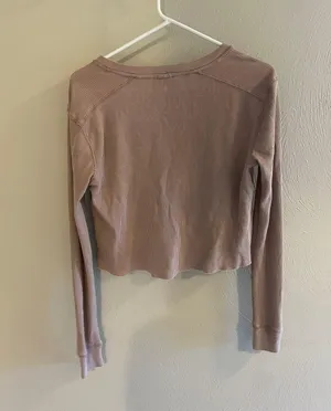 Wild Fable Pink Mauve Waffle Henley Long Sleeve Crop Top thumbnail 2