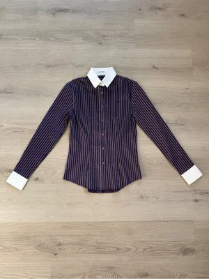 Nara Camicie purple pinstripe contrast collar fitted button-down shirt size 0 thumbnail 4