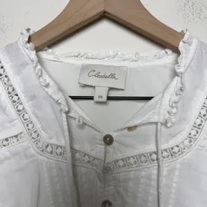 Cleobella Women‎ Cotton Top XS White Boho Lace Tassel Pintuck Cottage Peasant thumbnail 2