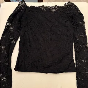 Ambiance Black Lace Off-Shoulder Long Sleeve Blouse thumbnail 5