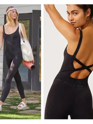 Free People Movement Good Karma Onesie Jumpsuit Dark Gray Charcoal Sleeveless thumbnail 2