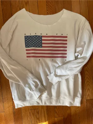 Alpha Phi Wide Neck White Flag Graphic Sweatshirt Size M thumbnail 1
