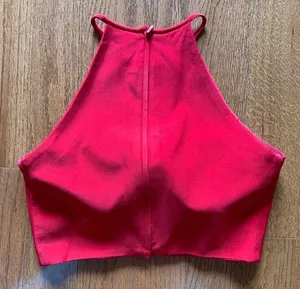 Two Piece Halter High Slit Red Prom Dress thumbnail 5