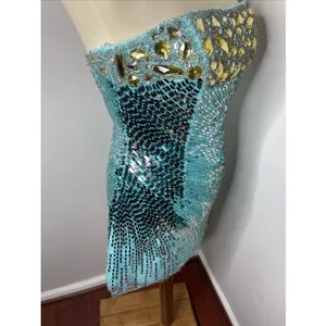 New‎ Sherri Hill Blue Beaded Sequined Strapless Mini Dress Sz 6 thumbnail 5