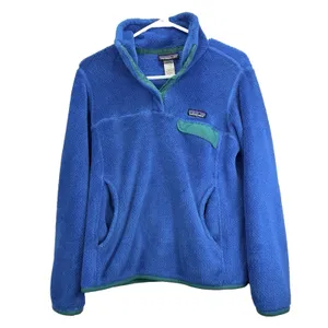 Patagonia Blue Re-Tool Snap-T Pullover Pockets Fuzzy Jacket Women's SMALL thumbnail 2