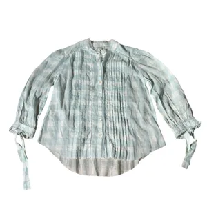Sundance Cottagecore‎ Gingham Pintuck Lace Cotton Blouse PXXS Tie Sleeve Top thumbnail 2